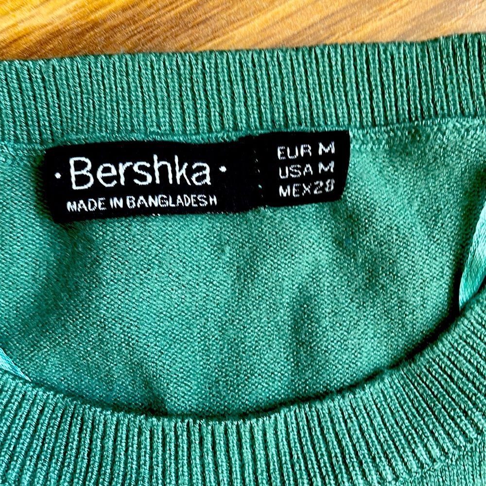 Bershka Cropped Knit Long Sleeve Crew Neck Sweater Women Green Size M - Picture 3 of 7
